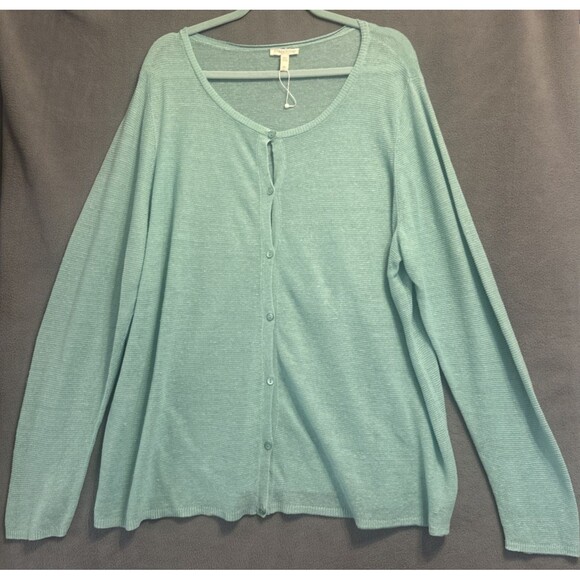 Eileen Fisher Button Front Cardigan Organic Linen Plus Size 2X Blue Coastal - Picture 1 of 6